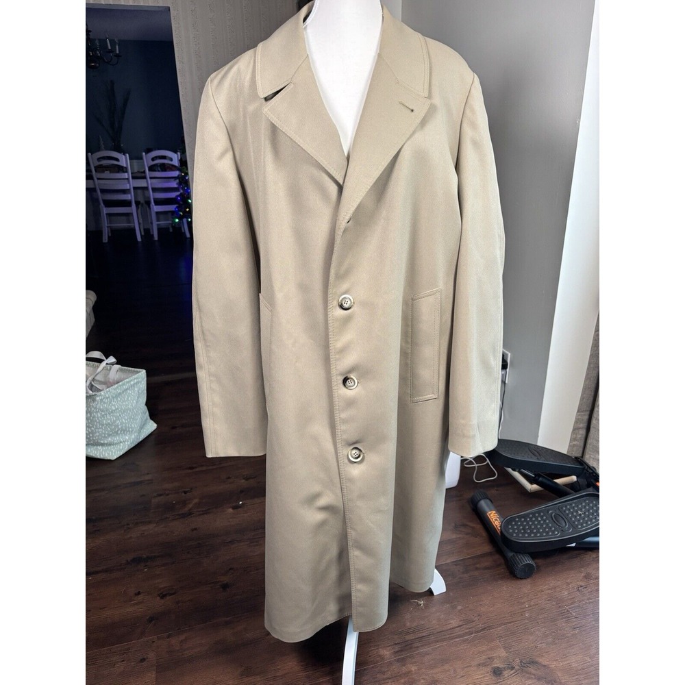 Vintage London Fog Coat Mens 44 Long Beige Maincoats Trench Removable Fur Liner